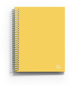 Re présentation d'un agenda aoûté, recto, couleur jaune doré, avec lu logo en abs à droite de l'agenda